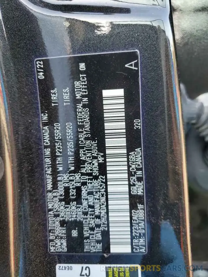 13 Photograph of a damaged car 2T2HZMDA2NC345722 LEXUS RX350 2022