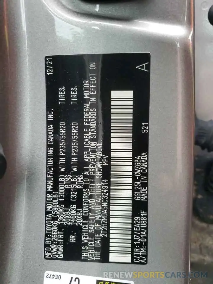 14 Фотография поврежденного автомобиля 2T2HZMDA5NC324914 LEXUS RX350 2022