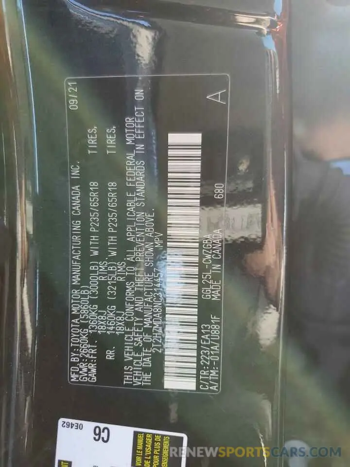 13 Photograph of a damaged car 2T2HZMDA8NC314457 LEXUS RX350 2022