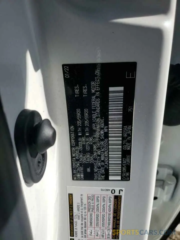 13 Photograph of a damaged car JTJHZKEA8N2025596 LEXUS RX350 2022
