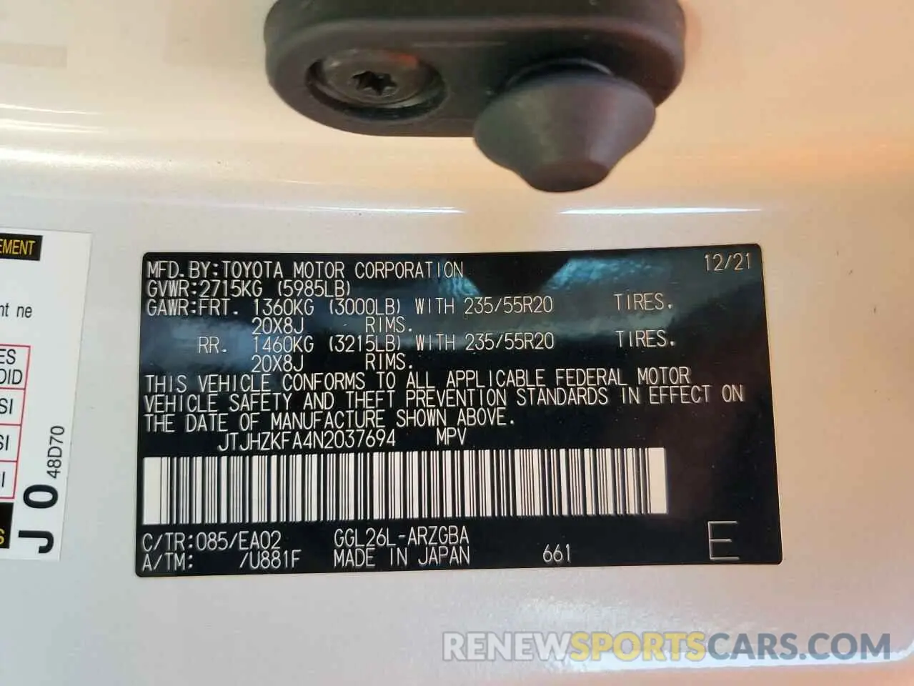 14 Фотография поврежденного автомобиля JTJHZKFA4N2037694 LEXUS RX350 2022