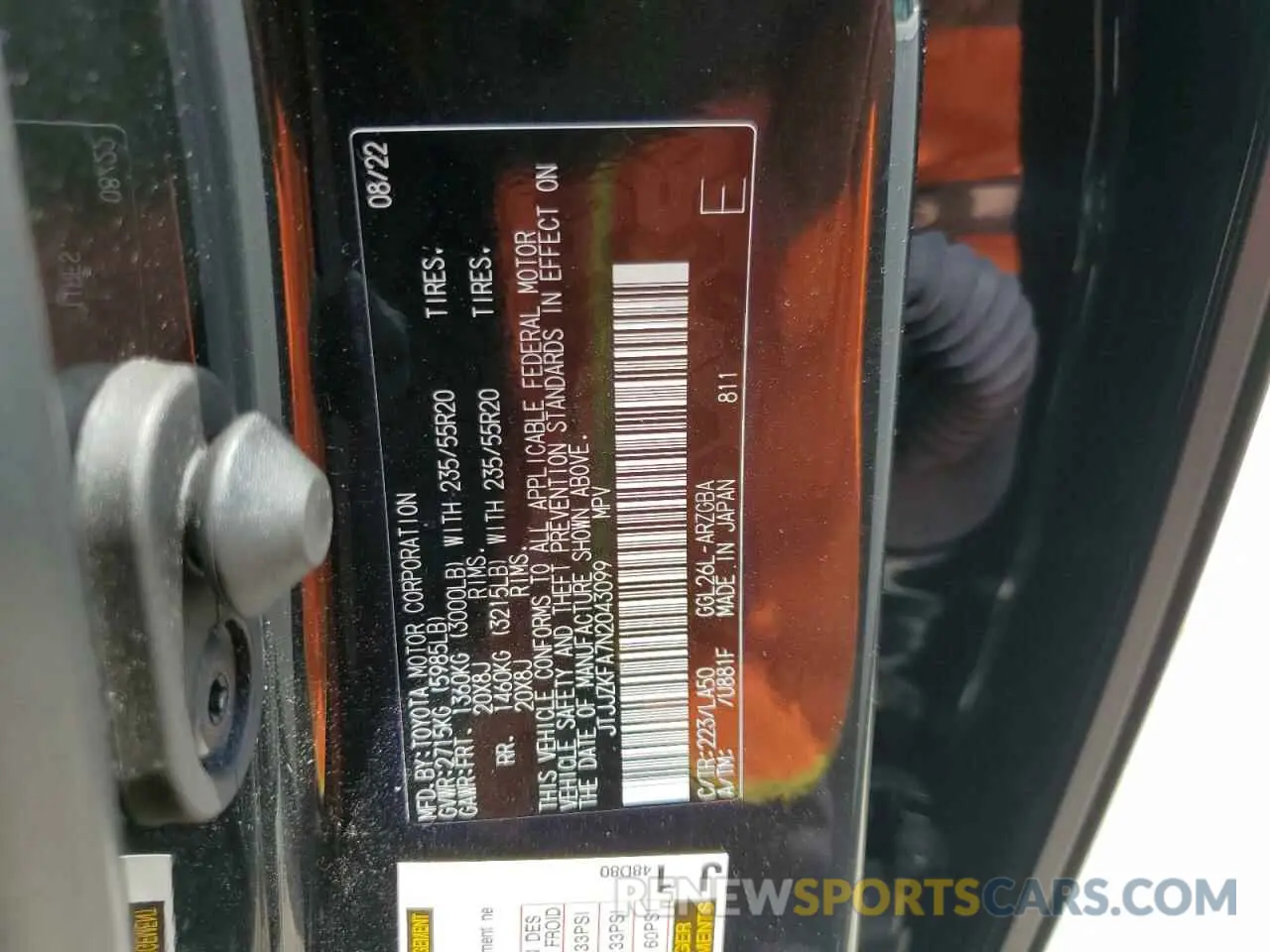 14 Photograph of a damaged car JTJJZKFA7N2043099 LEXUS RX350 2022