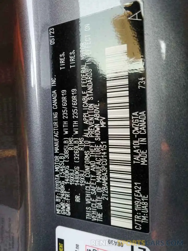 13 Фотография поврежденного автомобиля 2T2BAMBA3PC014151 LEXUS RX350 2023