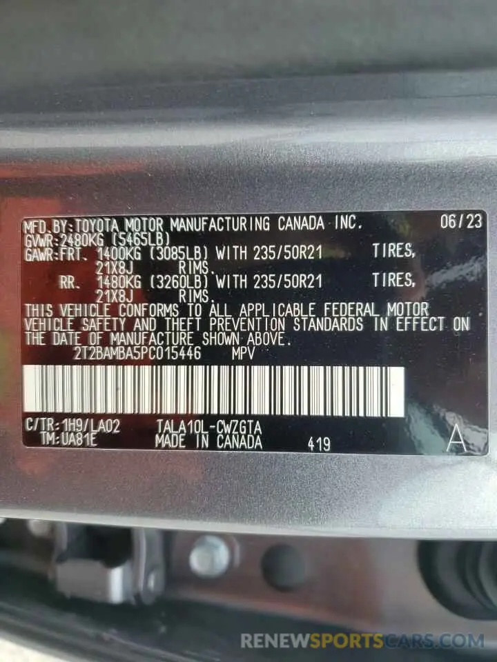 13 Photograph of a damaged car 2T2BAMBA5PC015446 LEXUS RX350 2023