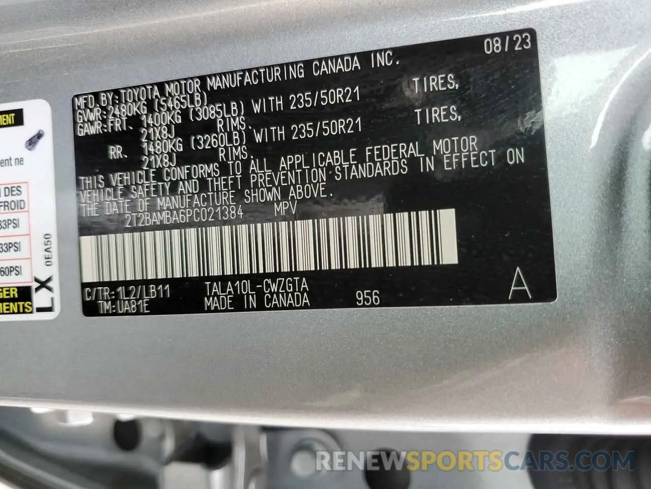 13 Фотография поврежденного автомобиля 2T2BAMBA6PC021384 LEXUS RX350 2023