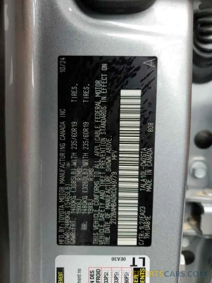 13 Фотография поврежденного автомобиля 2T2BAMBA0RC049779 LEXUS RX350 2024
