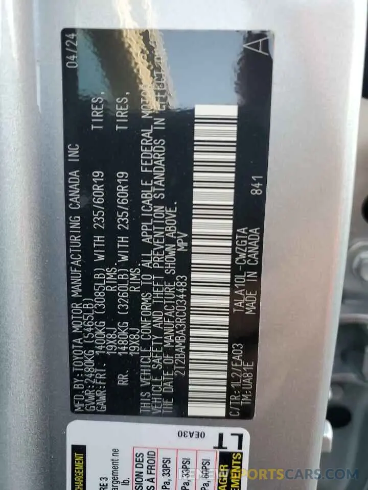 14 Фотография поврежденного автомобиля 2T2BAMBA3RC034483 LEXUS RX350 2024