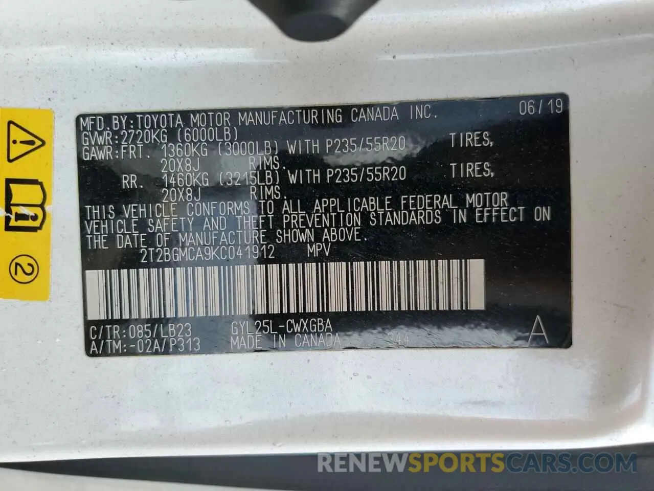 13 Photograph of a damaged car 2T2BGMCA9KC041912 LEXUS RX450 2019