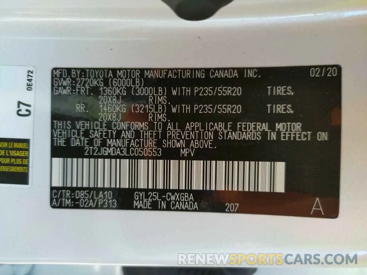 10 Фотография поврежденного автомобиля 2T2JGMDA3LC050553 LEXUS RX450 2020