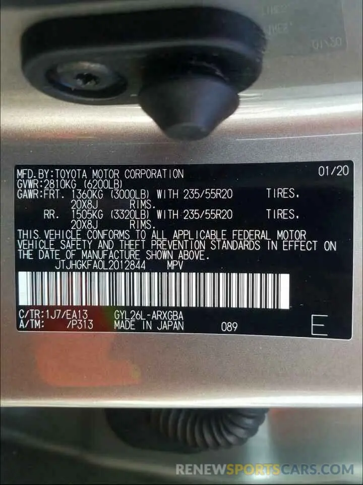 10 Фотография поврежденного автомобиля JTJHGKFA0L2012844 LEXUS RX450 2020