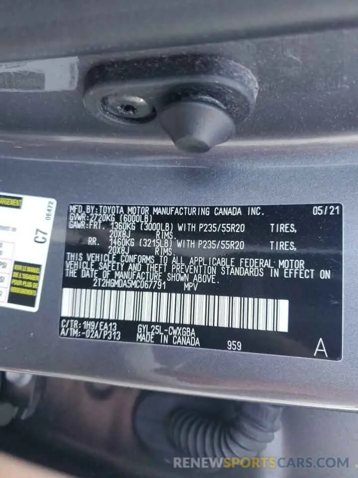 13 Фотография поврежденного автомобиля 2T2HGMDA5MC067791 LEXUS RX450 2021