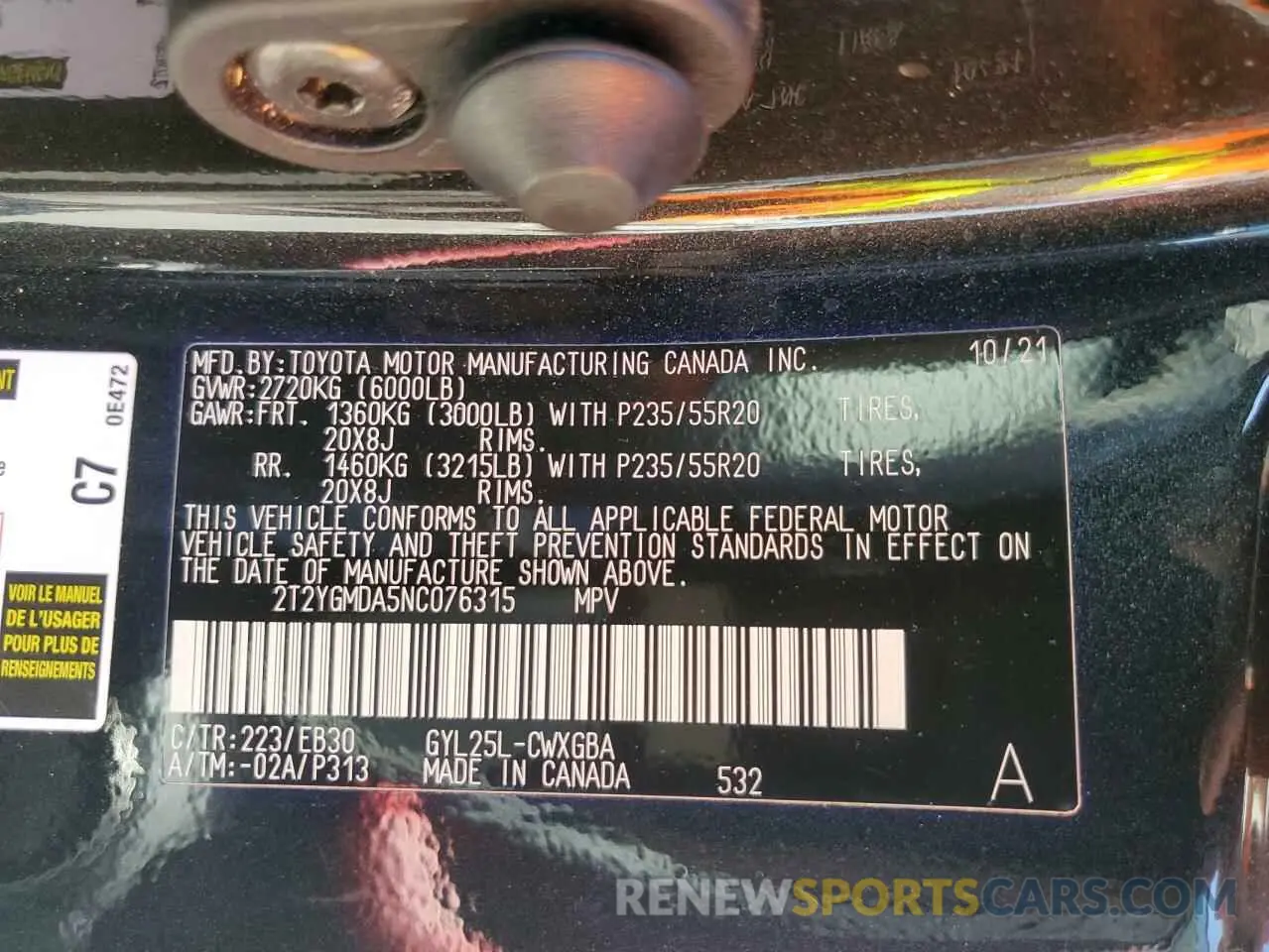 13 Фотография поврежденного автомобиля 2T2YGMDA5NC076315 LEXUS RX450 2022