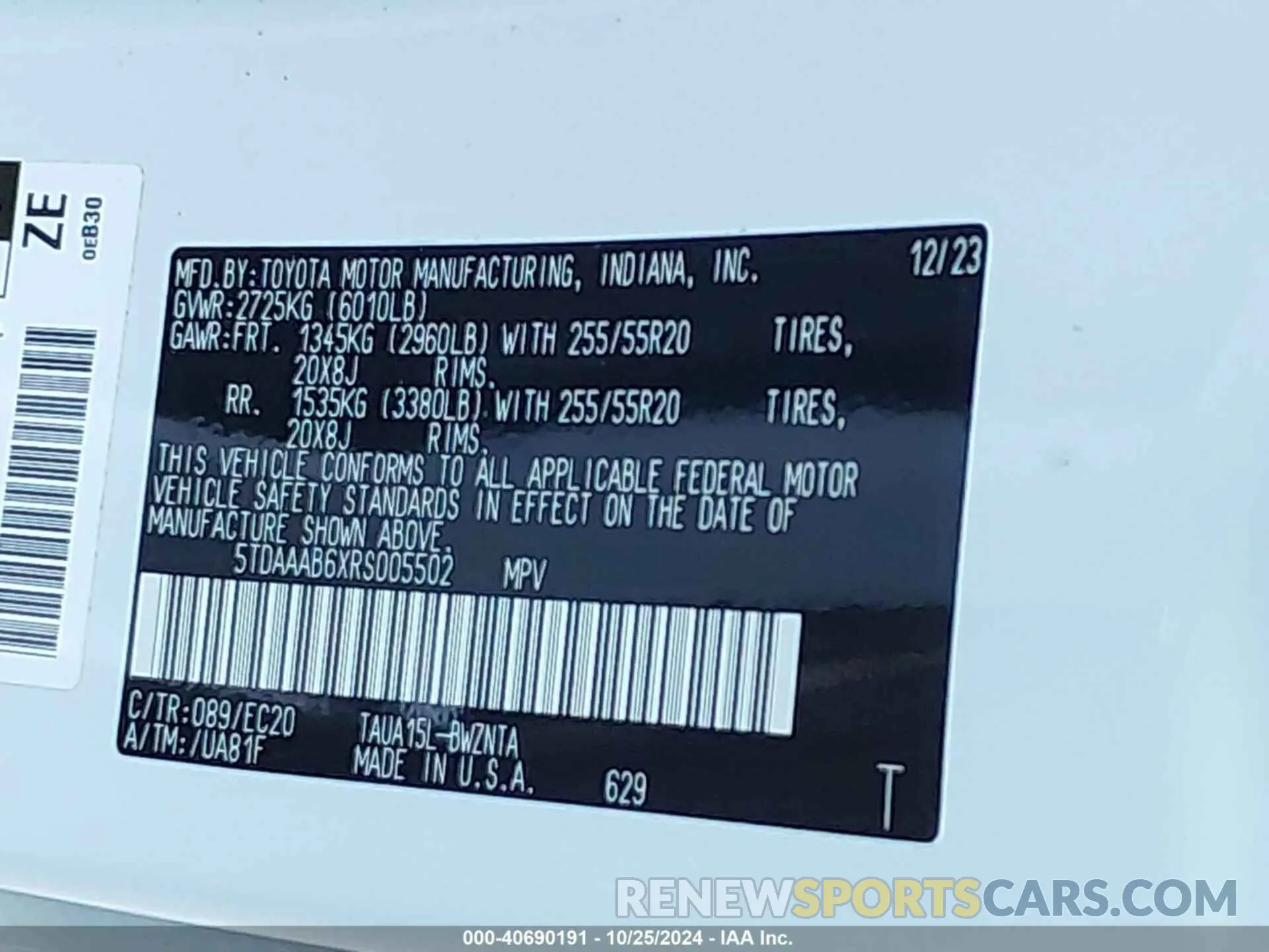 9 Фотография поврежденного автомобиля 5TDAAAB6XRS005502 LEXUS TX 350 2024
