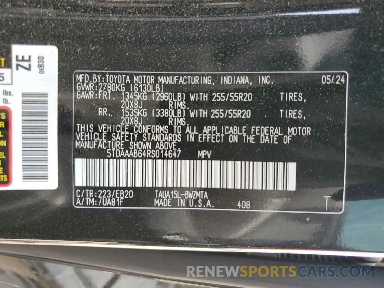 13 Photograph of a damaged car 5TDAAAB64RS014647 LEXUS TX 350 BAS 2024