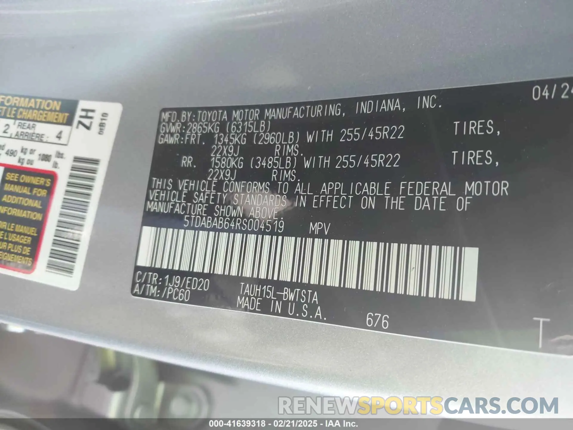 9 Фотография поврежденного автомобиля 5TDABAB64RS004519 LEXUS TX 500H 2024