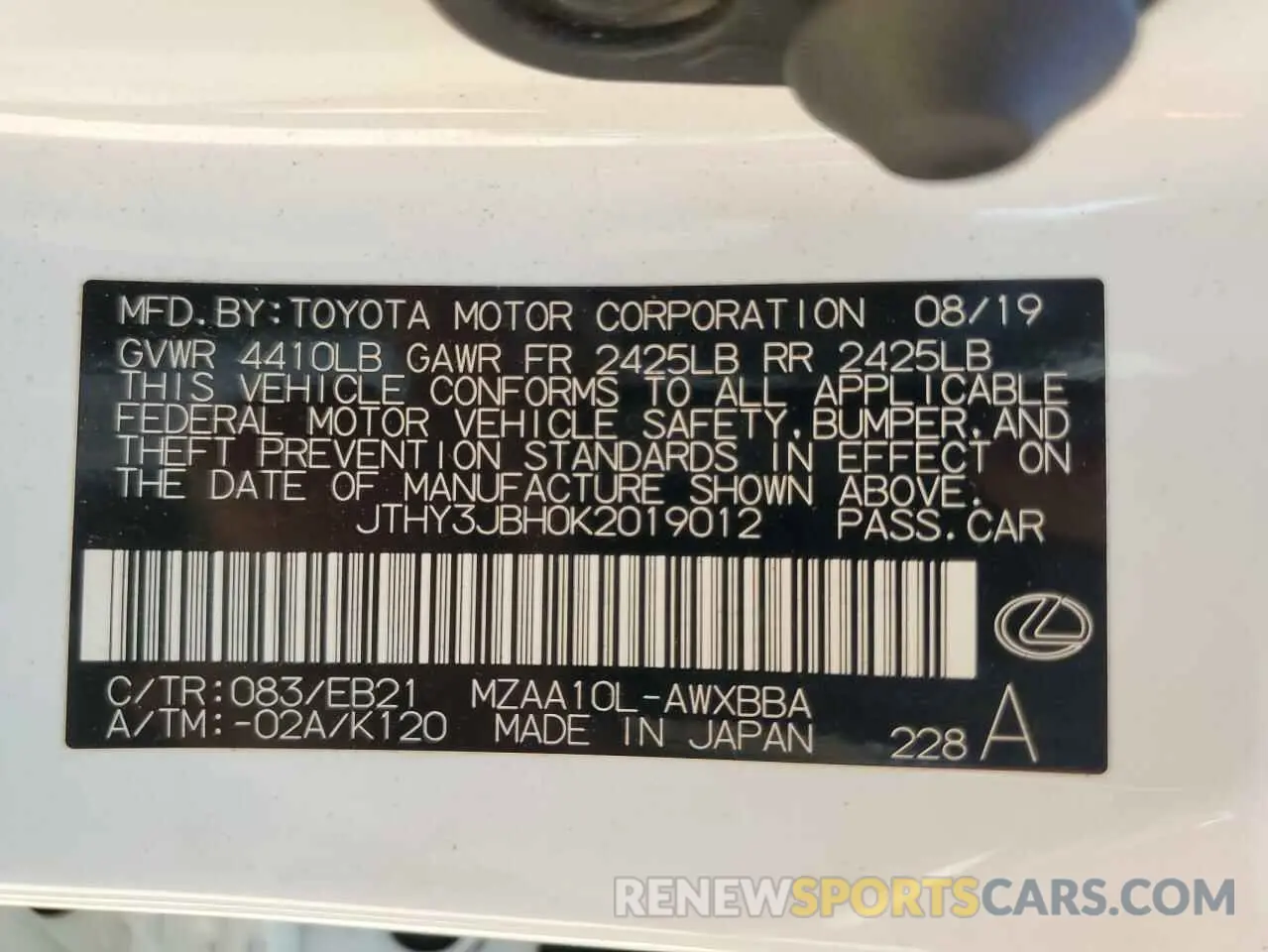 15 Photograph of a damaged car JTHY3JBH0K2019012 LEXUS UX 200 2019