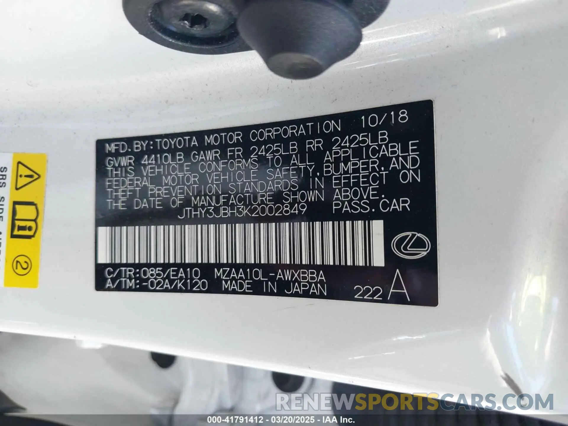 9 Фотография поврежденного автомобиля JTHY3JBH3K2002849 LEXUS UX 200 2019
