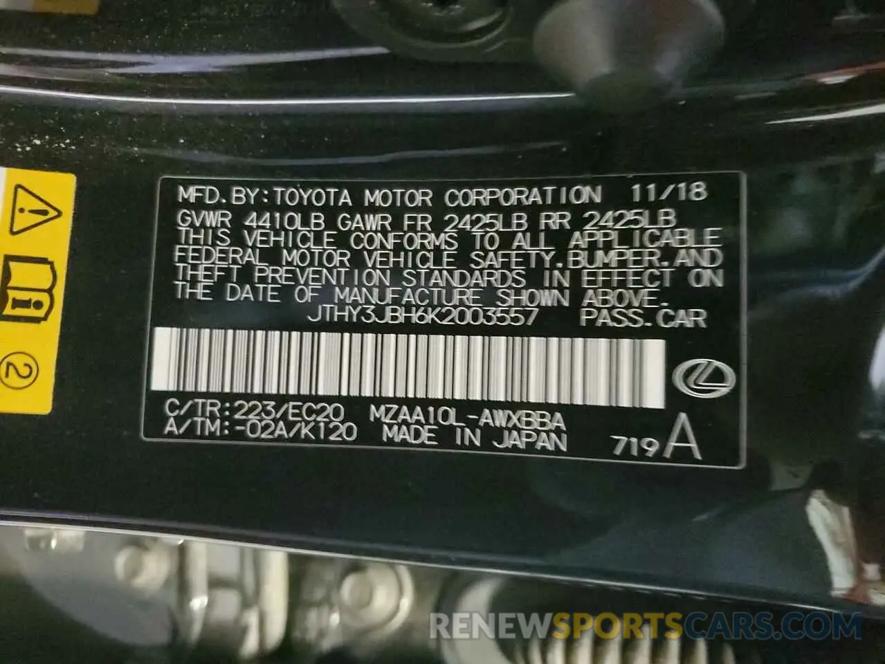 12 Фотография поврежденного автомобиля JTHY3JBH6K2003557 LEXUS UX 200 2019