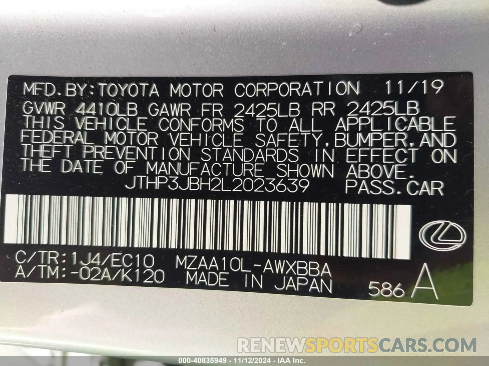9 Photograph of a damaged car JTHP3JBH2L2023639 LEXUS UX 200 2020
