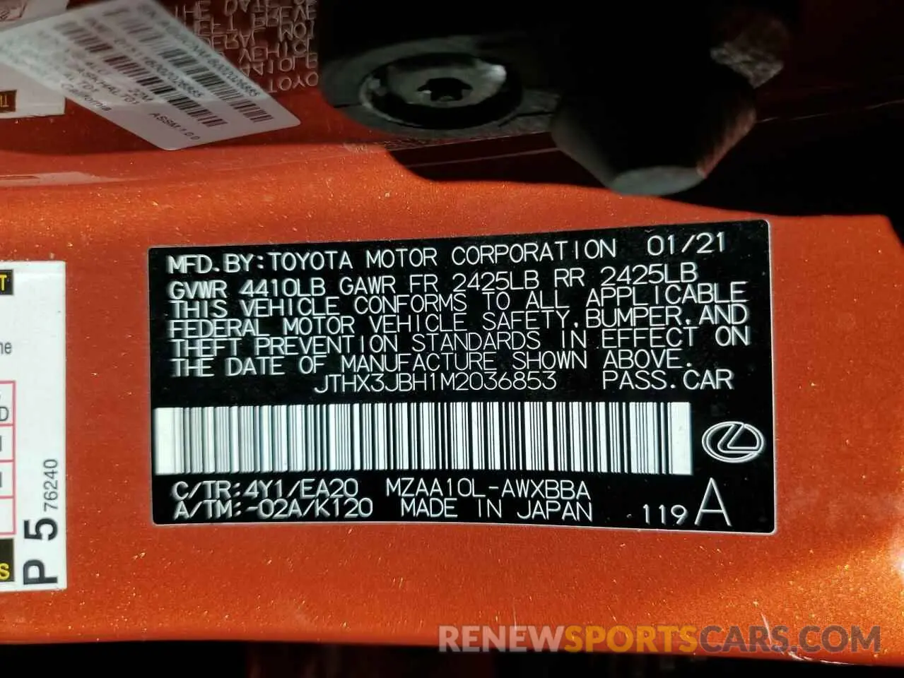 15 Photograph of a damaged car JTHX3JBH1M2036853 LEXUS UX 200 2021