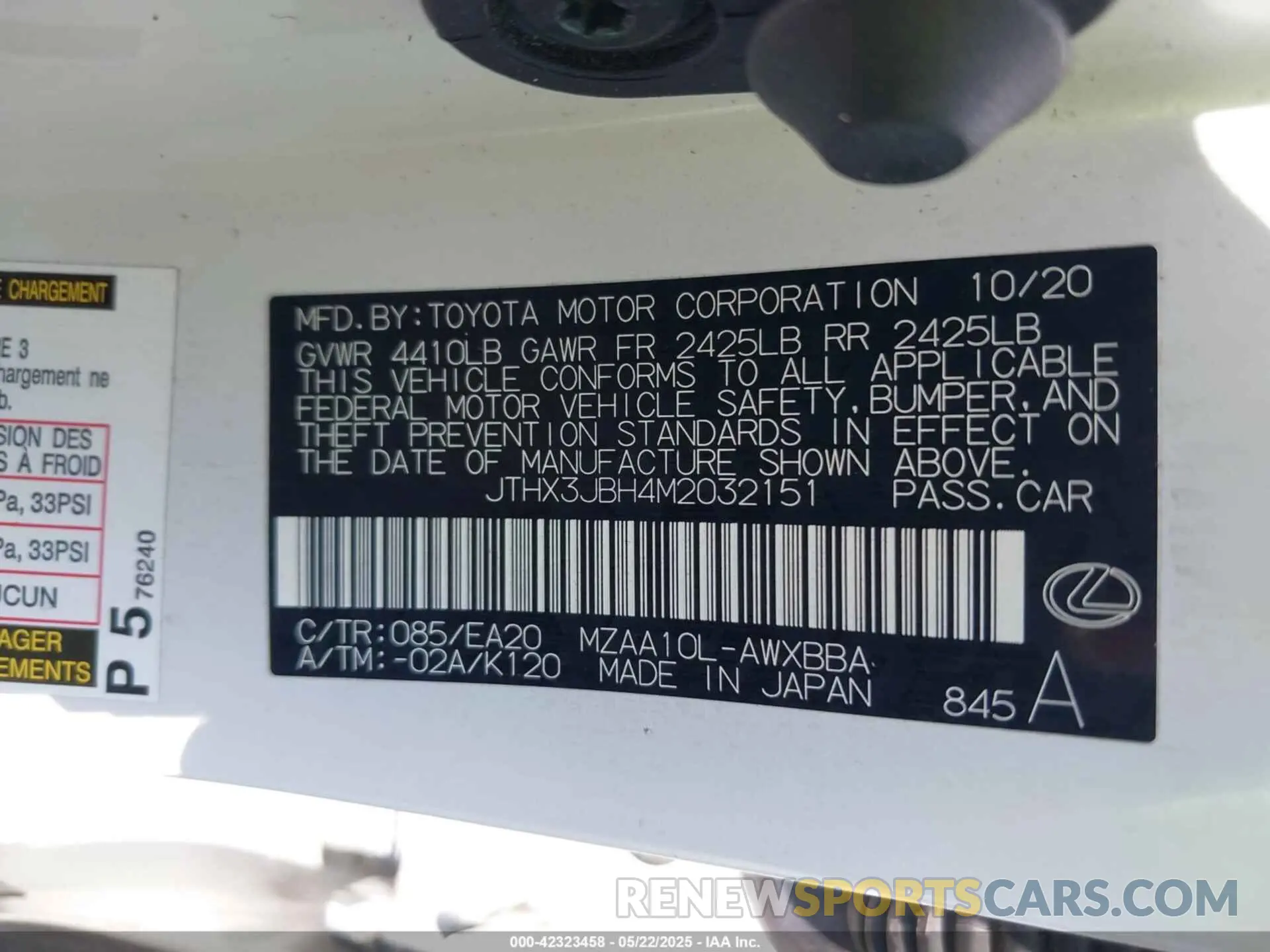 9 Photograph of a damaged car JTHX3JBH4M2032151 LEXUS UX 200 2021