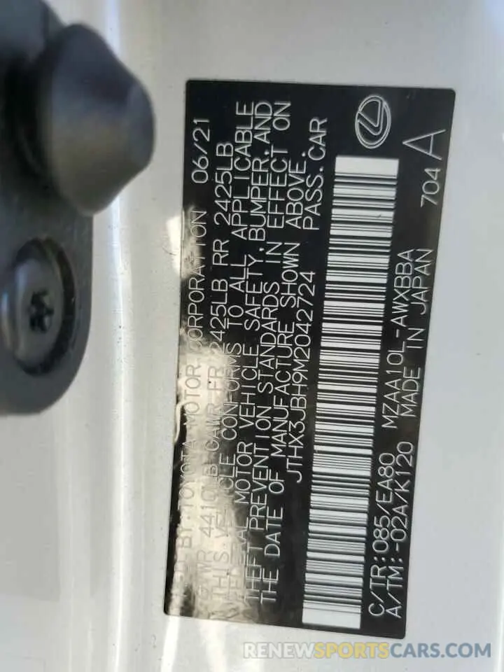 13 Photograph of a damaged car JTHX3JBH9M2042724 LEXUS UX 200 2021