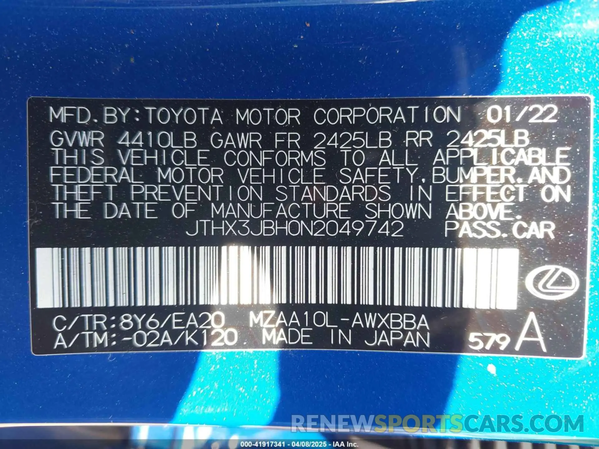 9 Фотография поврежденного автомобиля JTHX3JBH0N2049742 LEXUS UX 200 2022