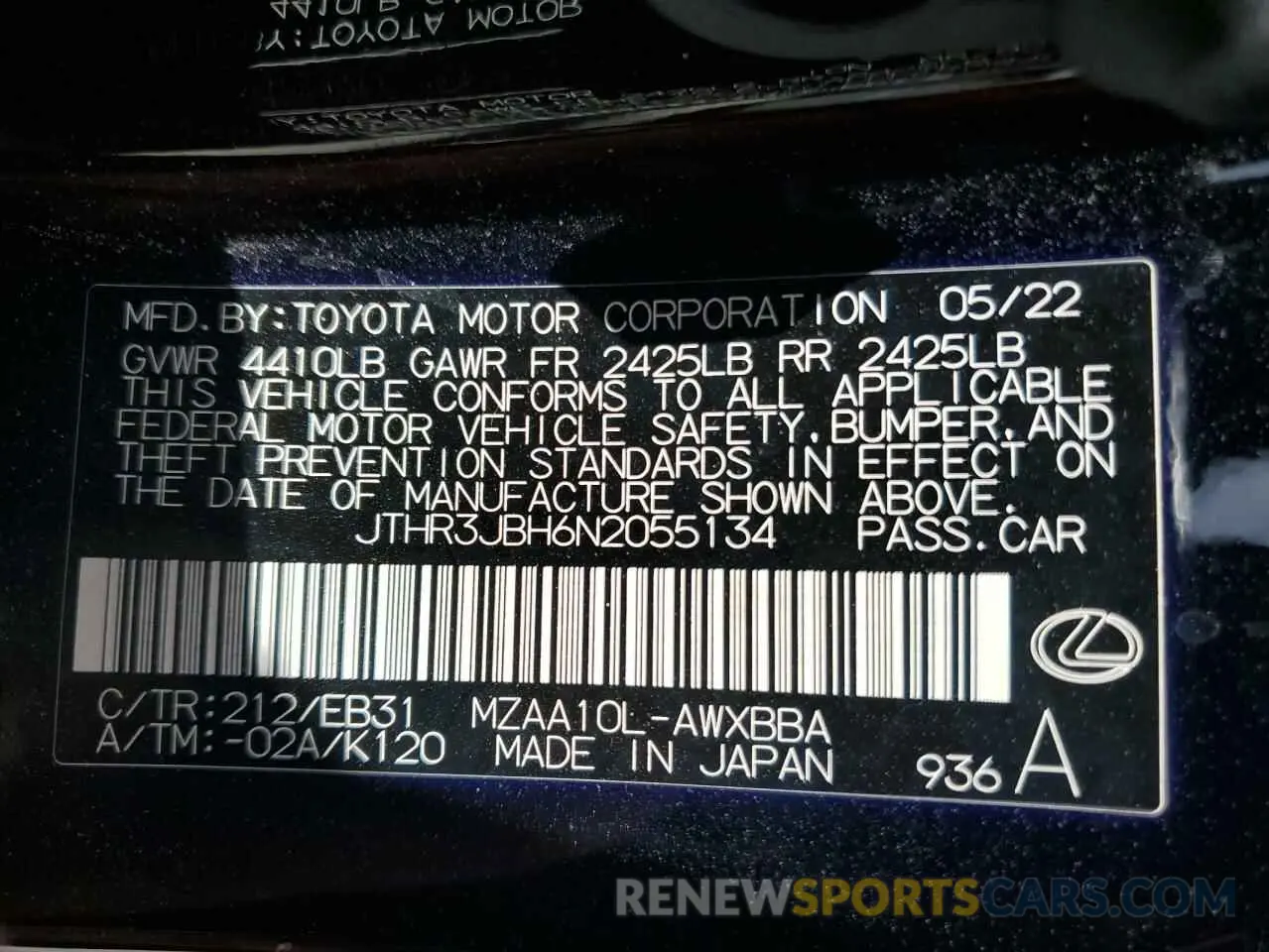 12 Photograph of a damaged car JTHR3JBH6N2055134 LEXUS UX 200 BAS 2022