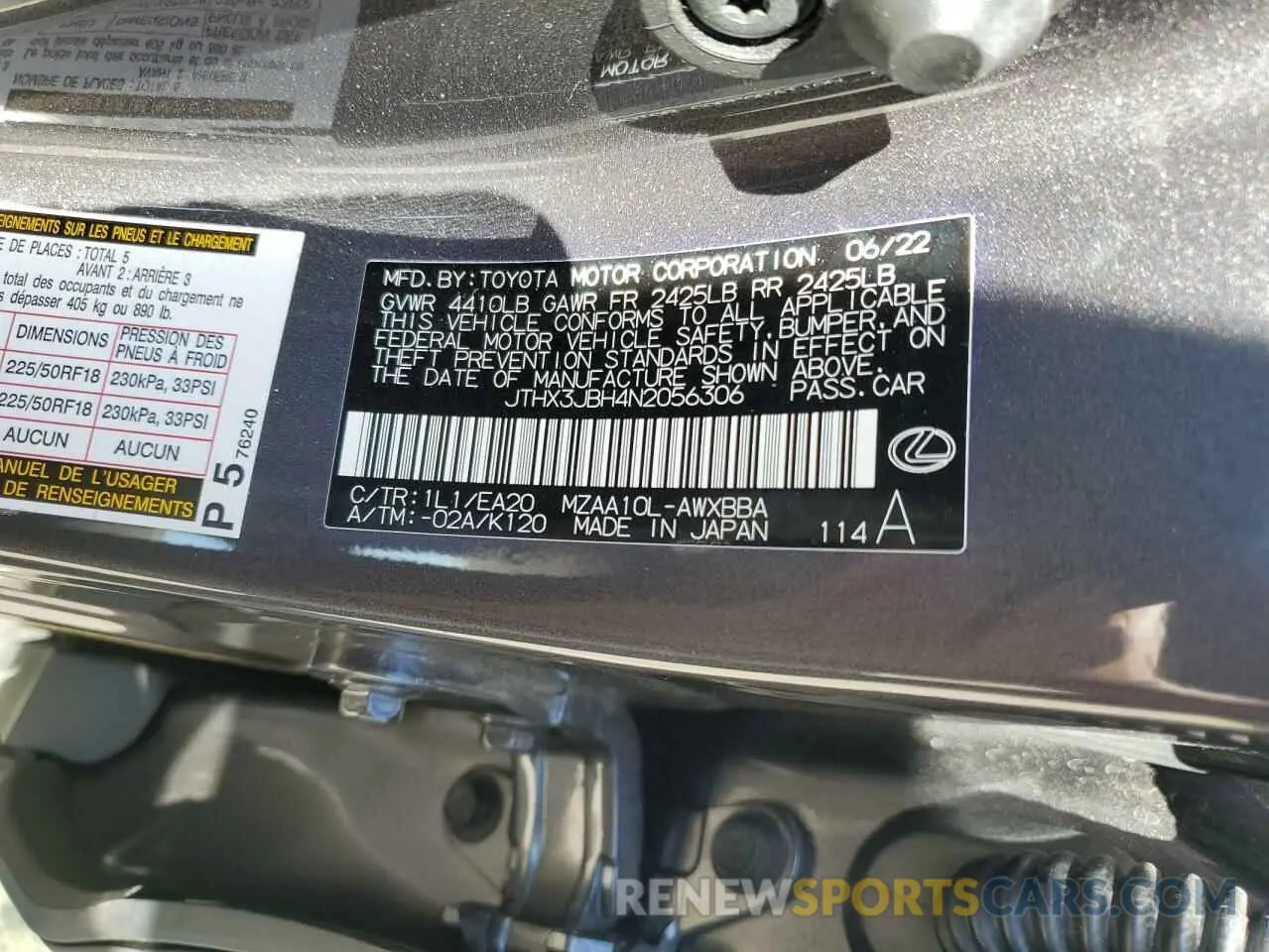 14 Photograph of a damaged car JTHX3JBH4N2056306 LEXUS UX 200 BAS 2022