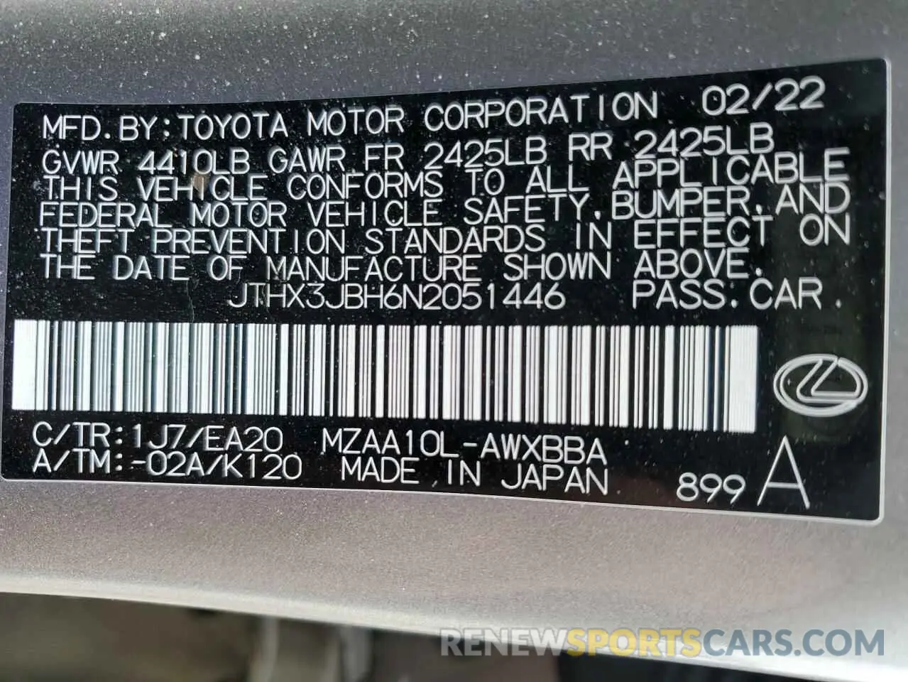 12 Photograph of a damaged car JTHX3JBH6N2051446 LEXUS UX 200 BAS 2022