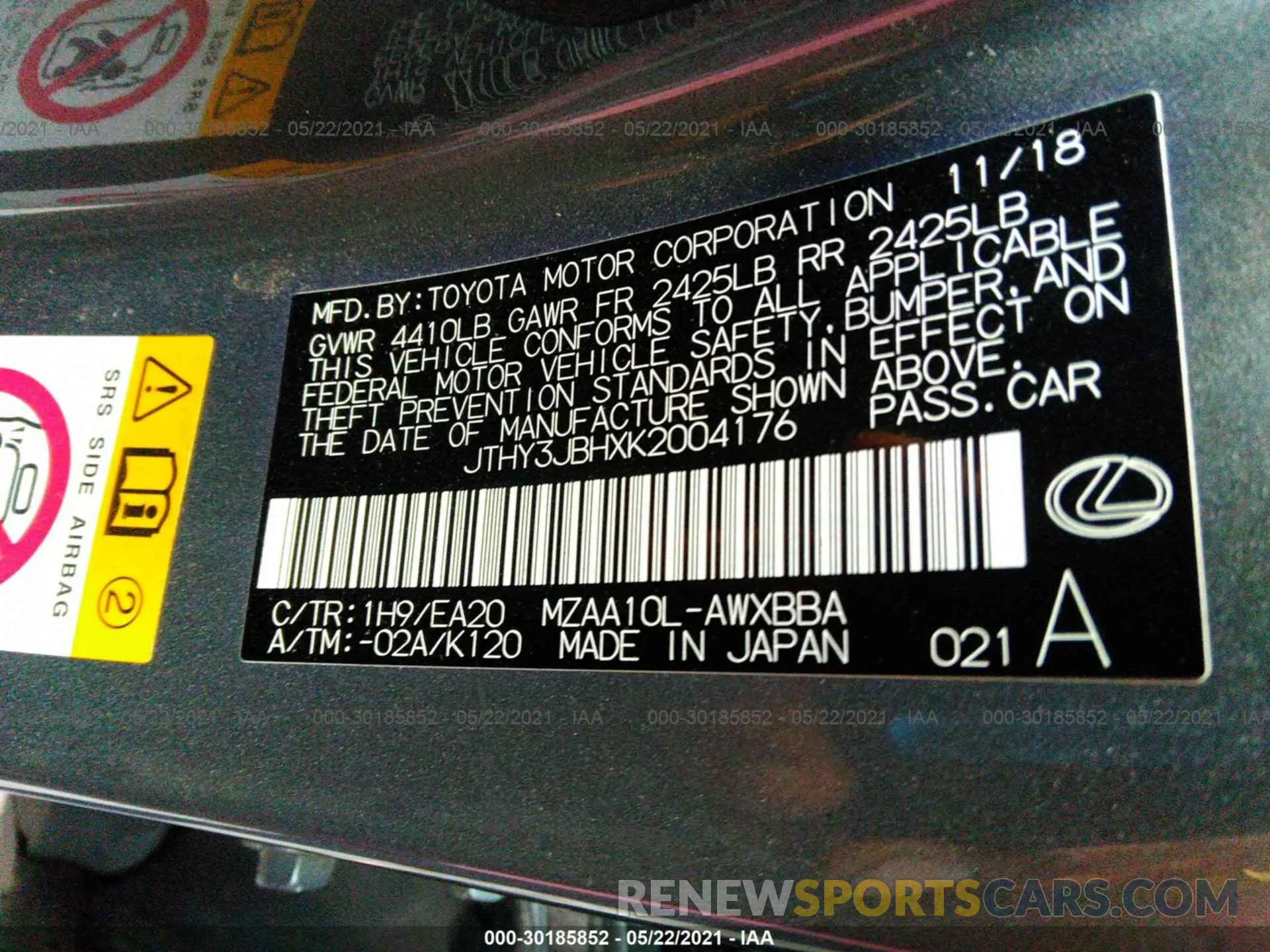 9 Photograph of a damaged car 00000000000004176 LEXUS UX 2019