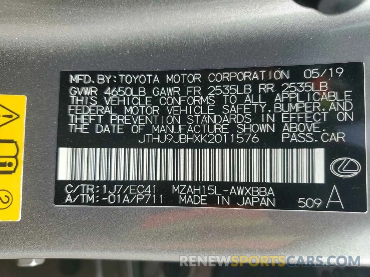 15 Photograph of a damaged car JTHU9JBHXK2011576 LEXUS UX 250H 2019