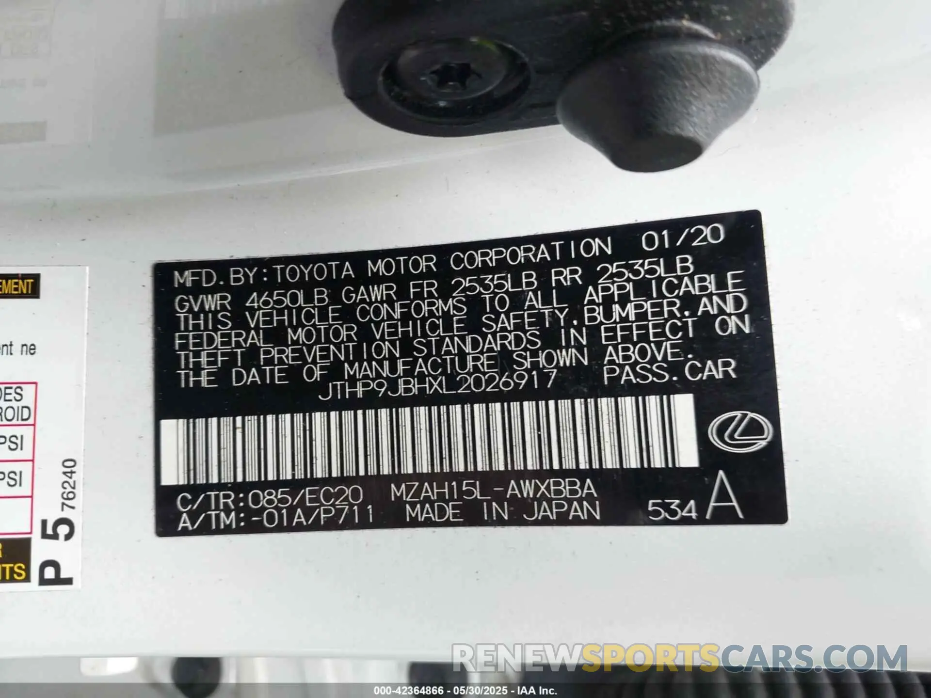 9 Photograph of a damaged car JTHP9JBHXL2026917 LEXUS UX 250H 2020