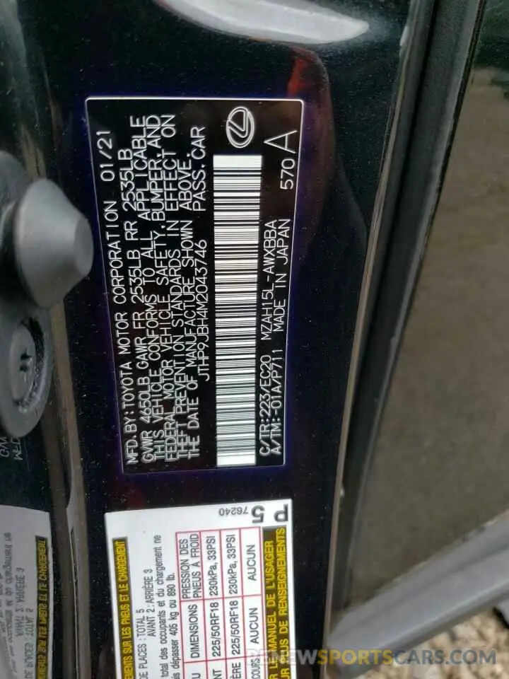 13 Photograph of a damaged car JTHP9JBH4M2043746 LEXUS UX 250H 2021