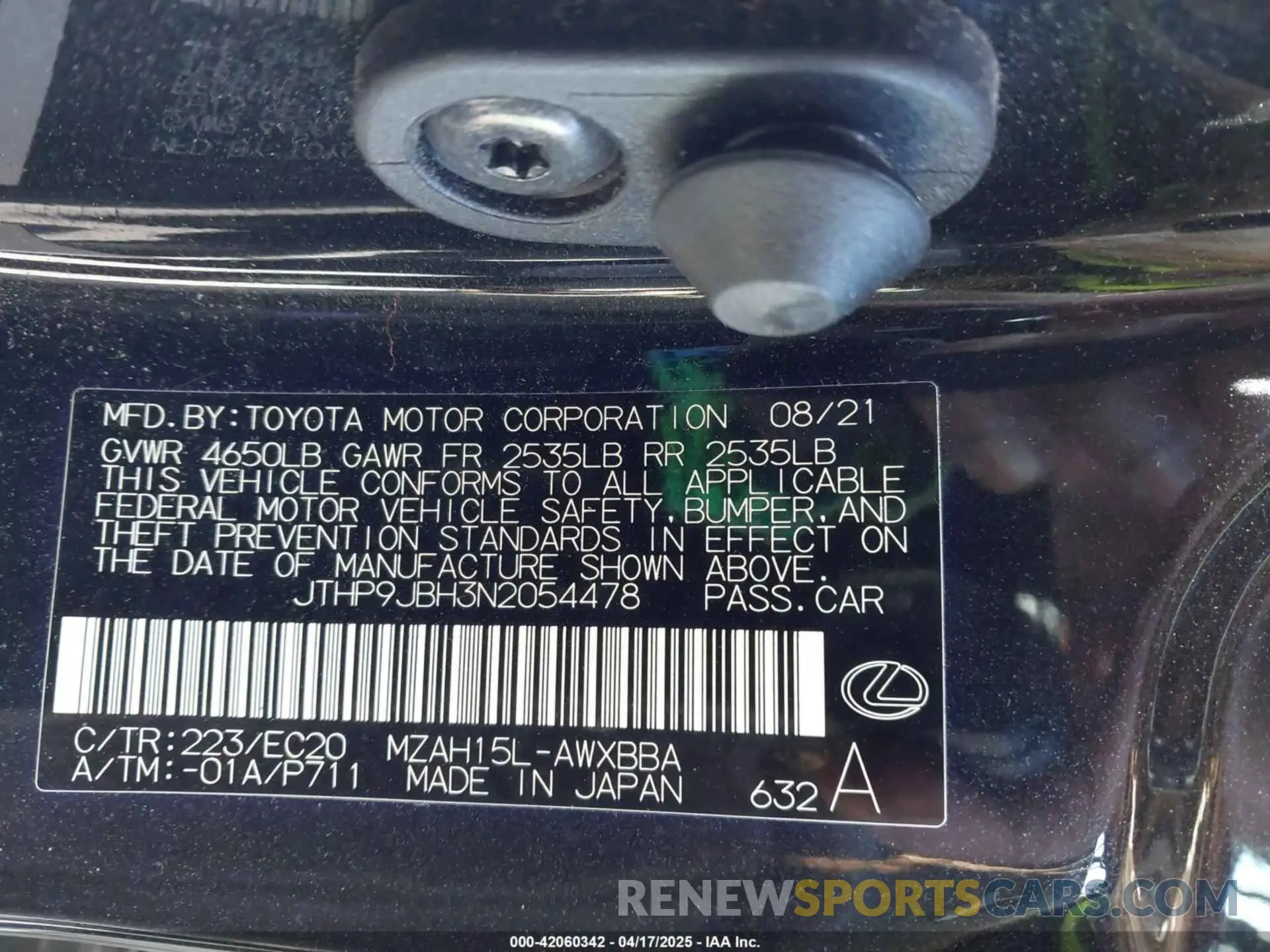 9 Фотография поврежденного автомобиля JTHP9JBH3N2054478 LEXUS UX 250H 2022