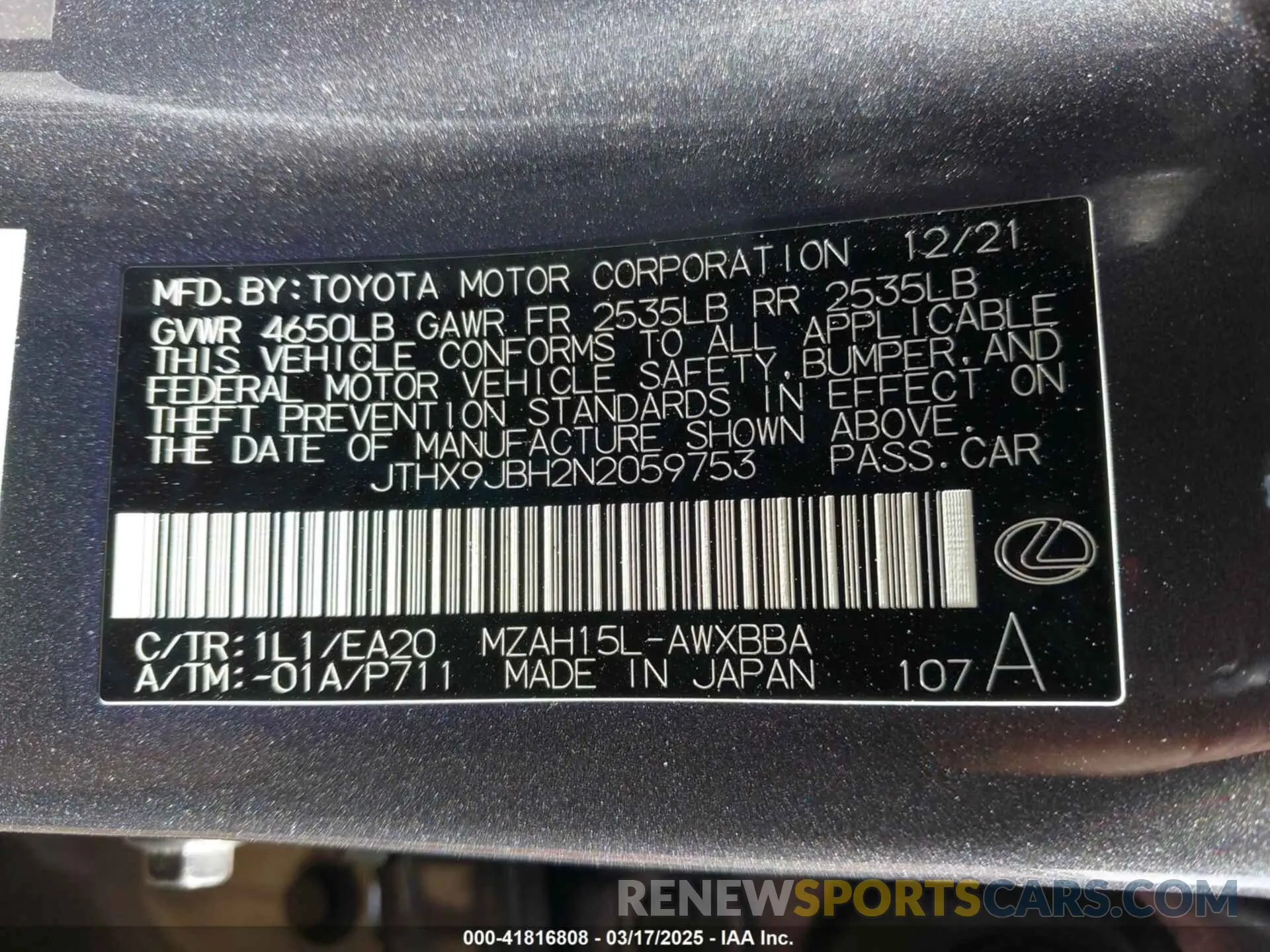9 Photograph of a damaged car JTHX9JBH2N2059753 LEXUS UX 250H 2022