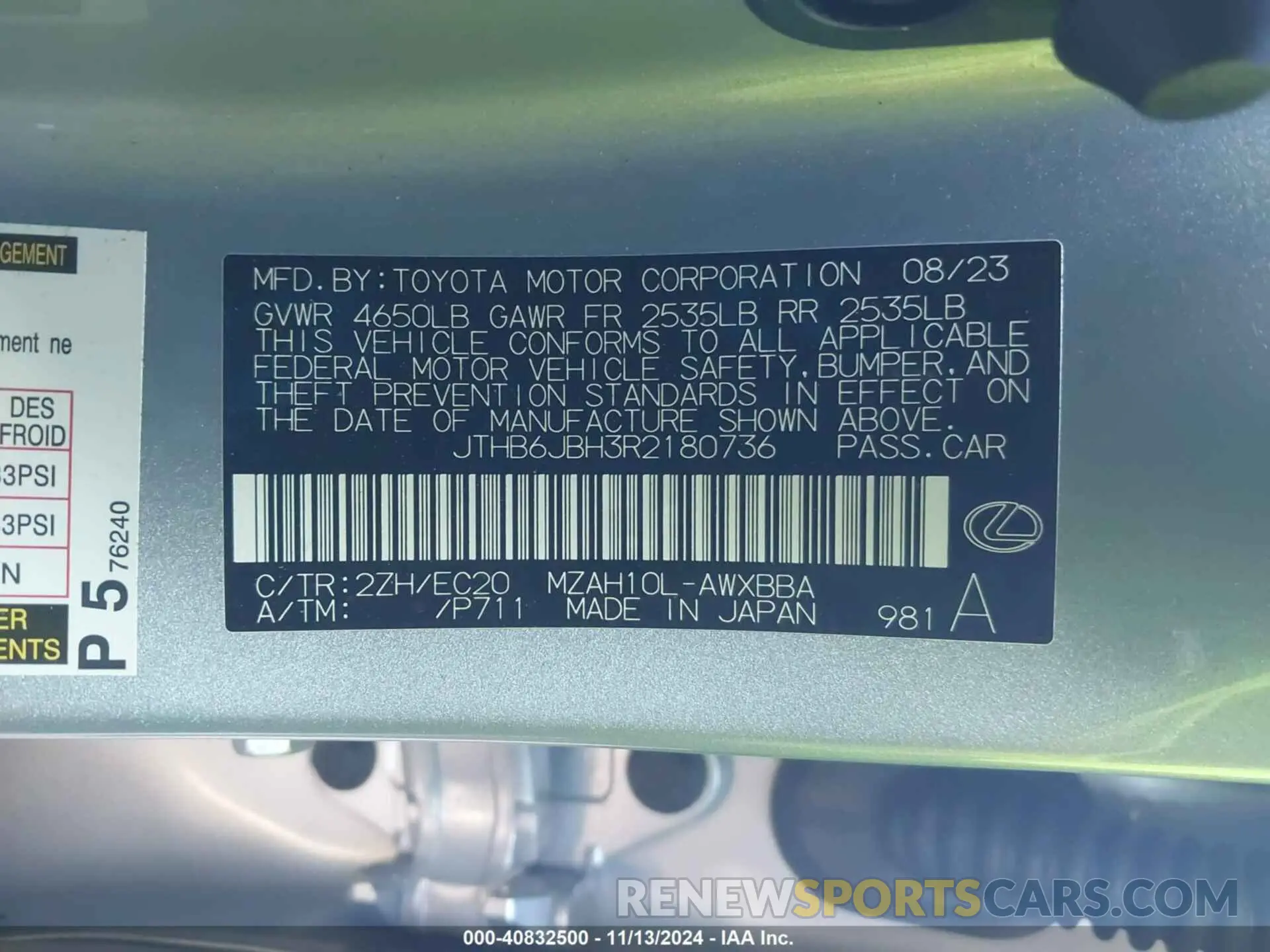 9 Фотография поврежденного автомобиля JTHB6JBH3R2180736 LEXUS UX 250H 2024