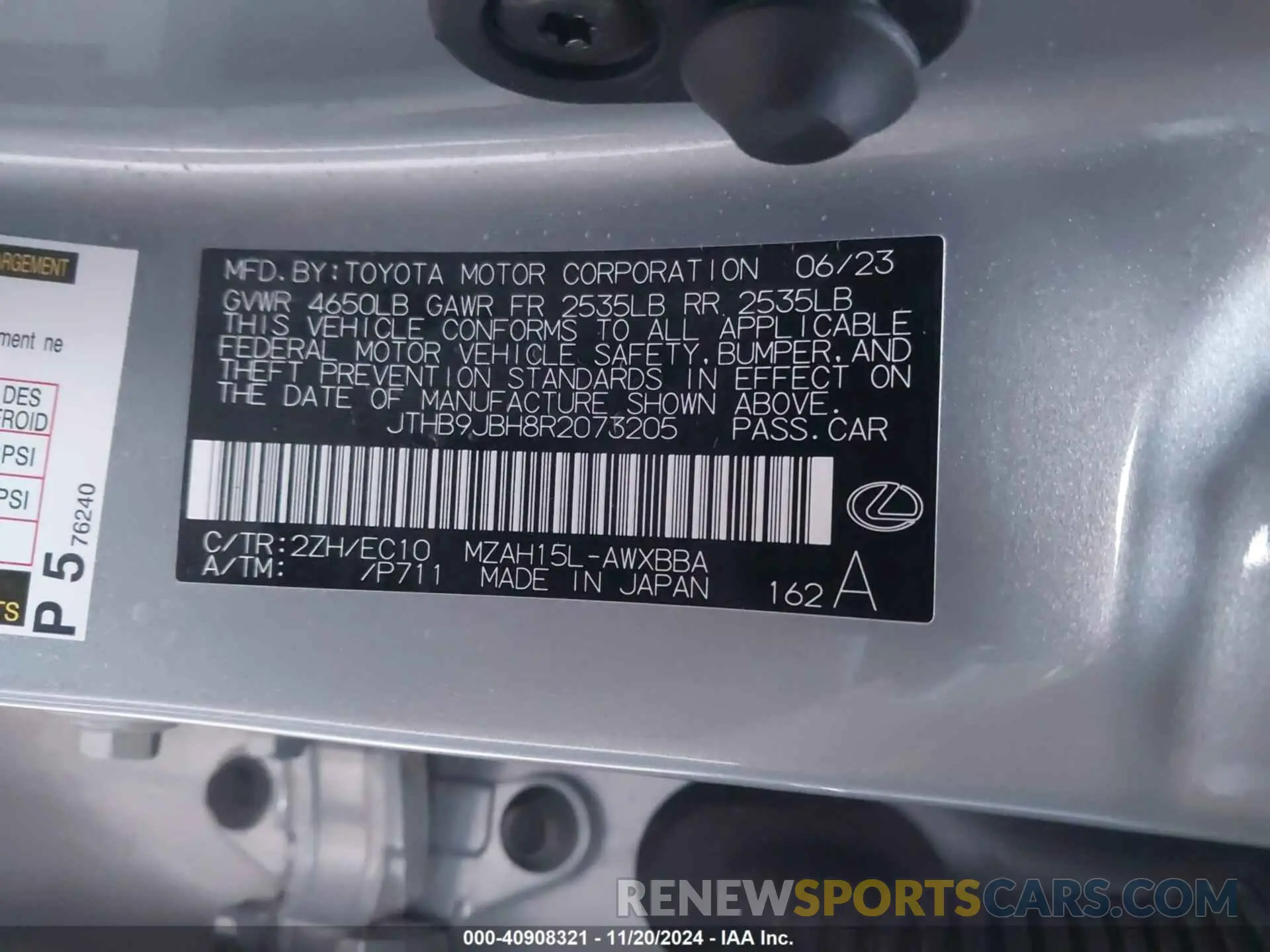 9 Photograph of a damaged car JTHB9JBH8R2073205 LEXUS UX 250H 2024