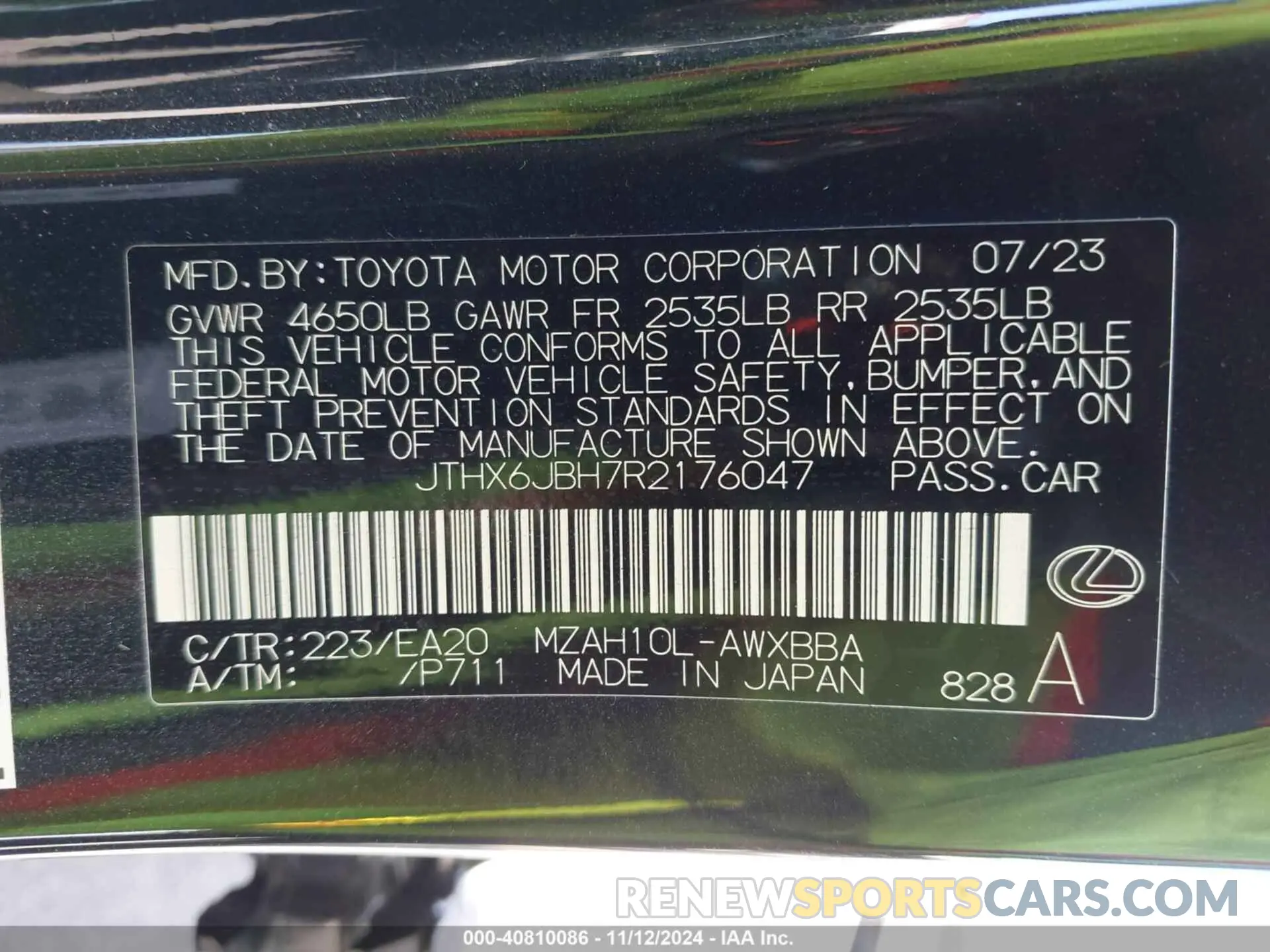 9 Photograph of a damaged car JTHX6JBH7R2176047 LEXUS UX 250H 2024