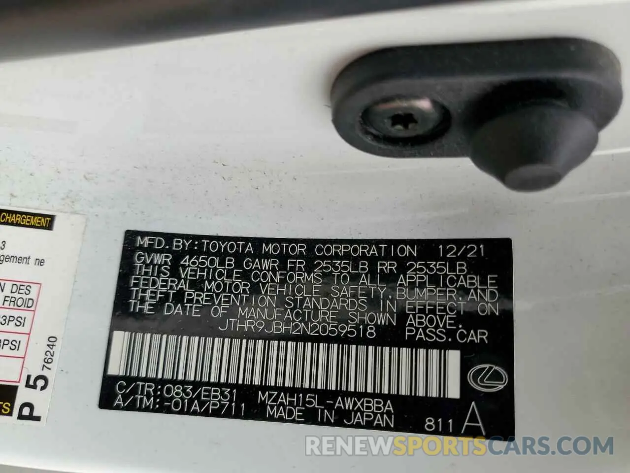 12 Photograph of a damaged car JTHR9JBH2N2059518 LEXUS UX 250H BA 2022