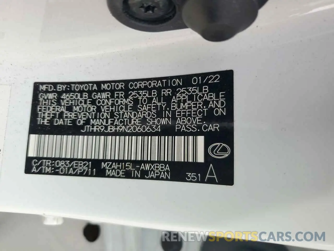 12 Фотография поврежденного автомобиля JTHR9JBH9N2060634 LEXUS UX 250H BA 2022