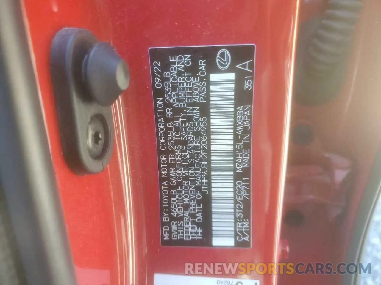 13 Photograph of a damaged car JTHP9JBH2P2064955 LEXUS UX 250H PR 2023