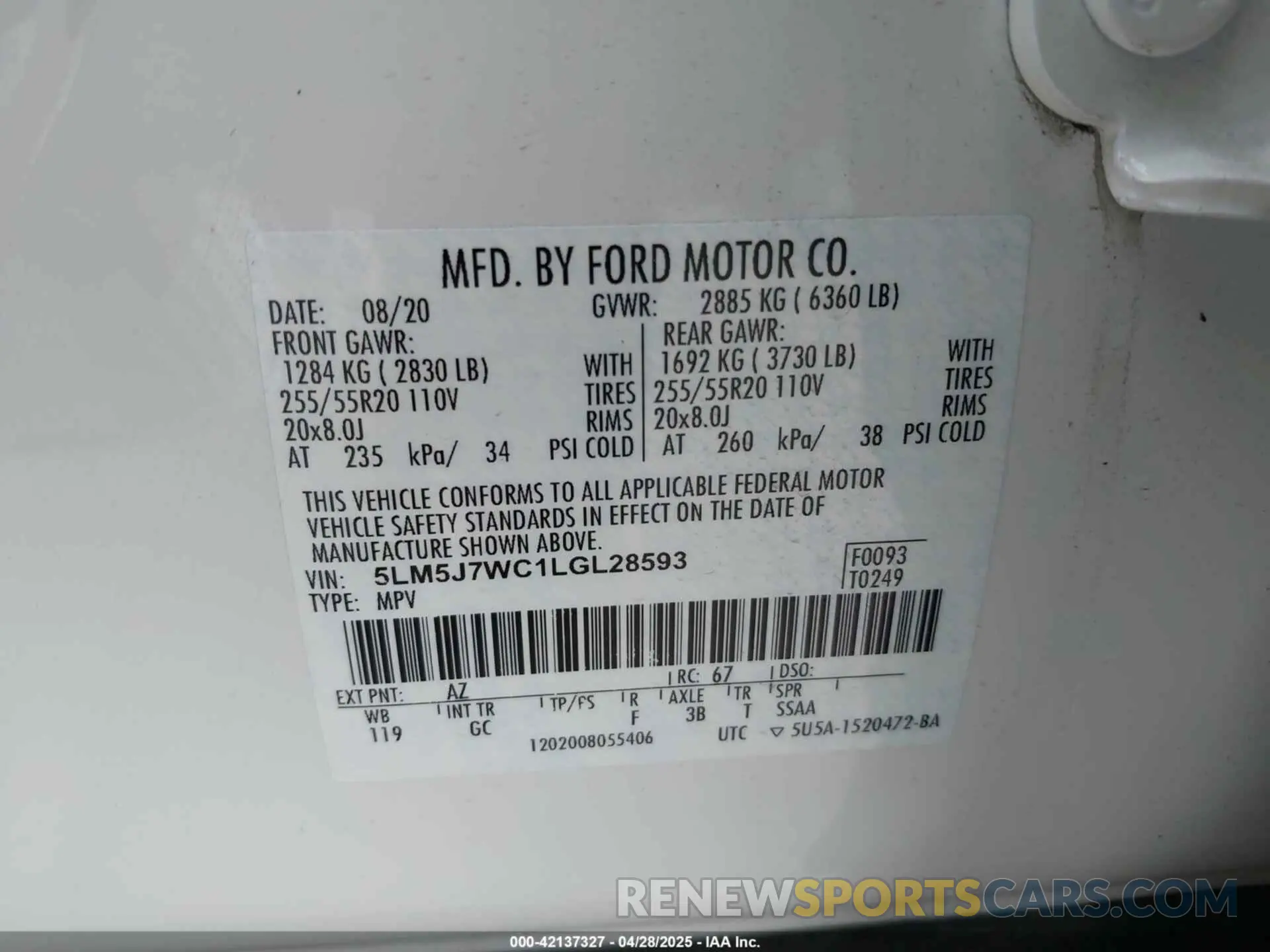 9 Photograph of a damaged car 5LM5J7WC1LGL28593 LINCOLN AVIATOR 2020