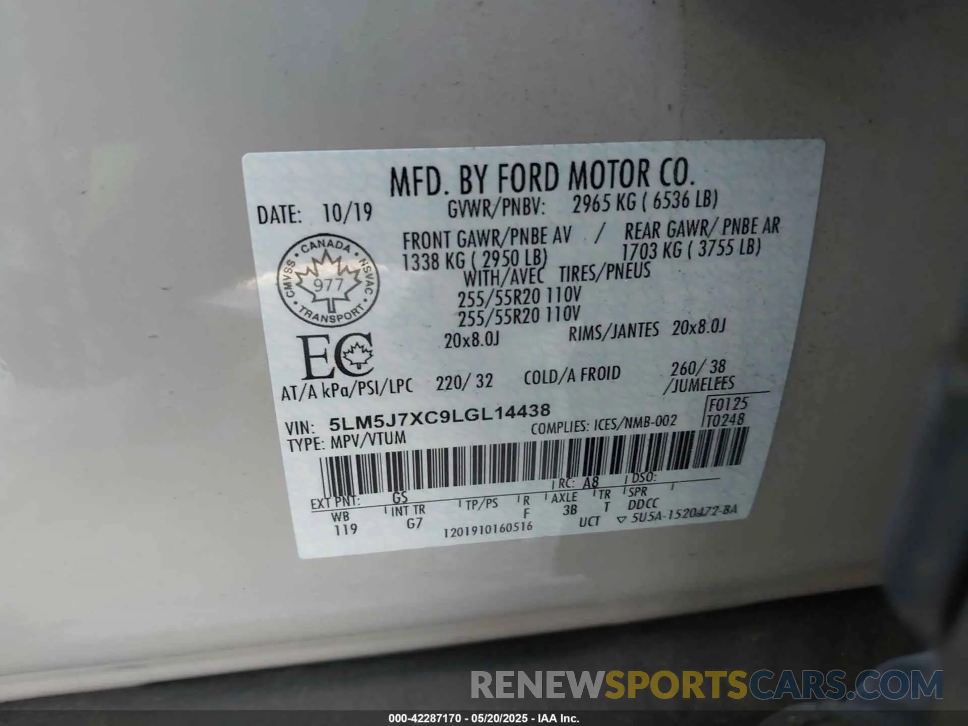 9 Photograph of a damaged car 5LM5J7XC9LGL14438 LINCOLN AVIATOR 2020