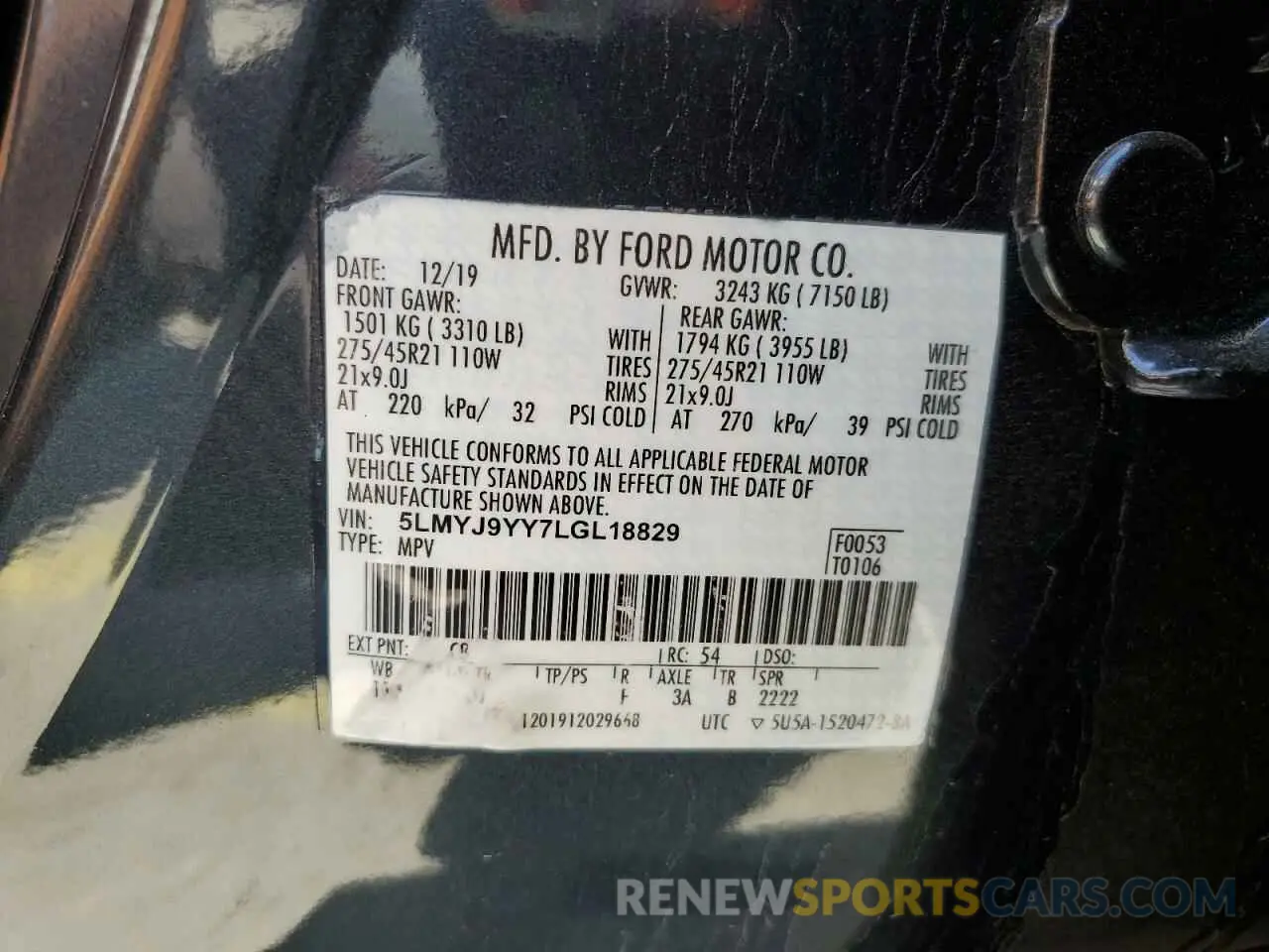 13 Photograph of a damaged car 5LMYJ9YY7LGL18829 LINCOLN AVIATOR 2020