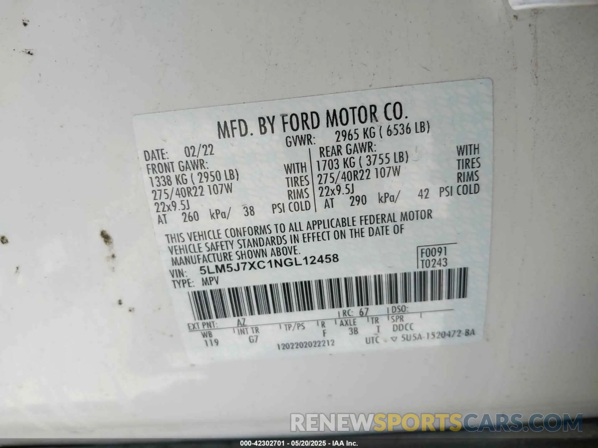 9 Photograph of a damaged car 5LM5J7XC1NGL12458 LINCOLN AVIATOR 2022