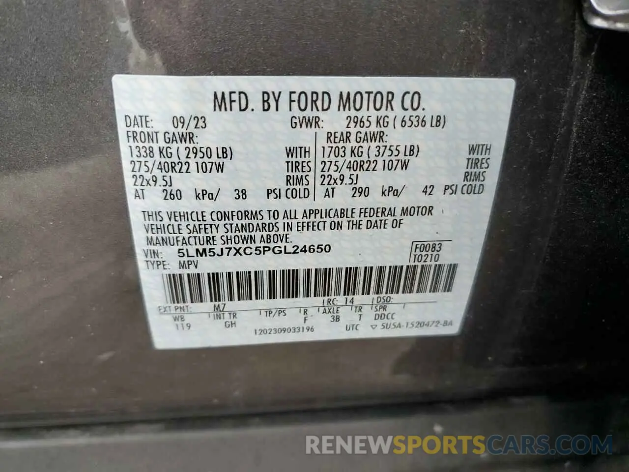 13 Photograph of a damaged car 5LM5J7XC5PGL24650 LINCOLN AVIATOR 2023