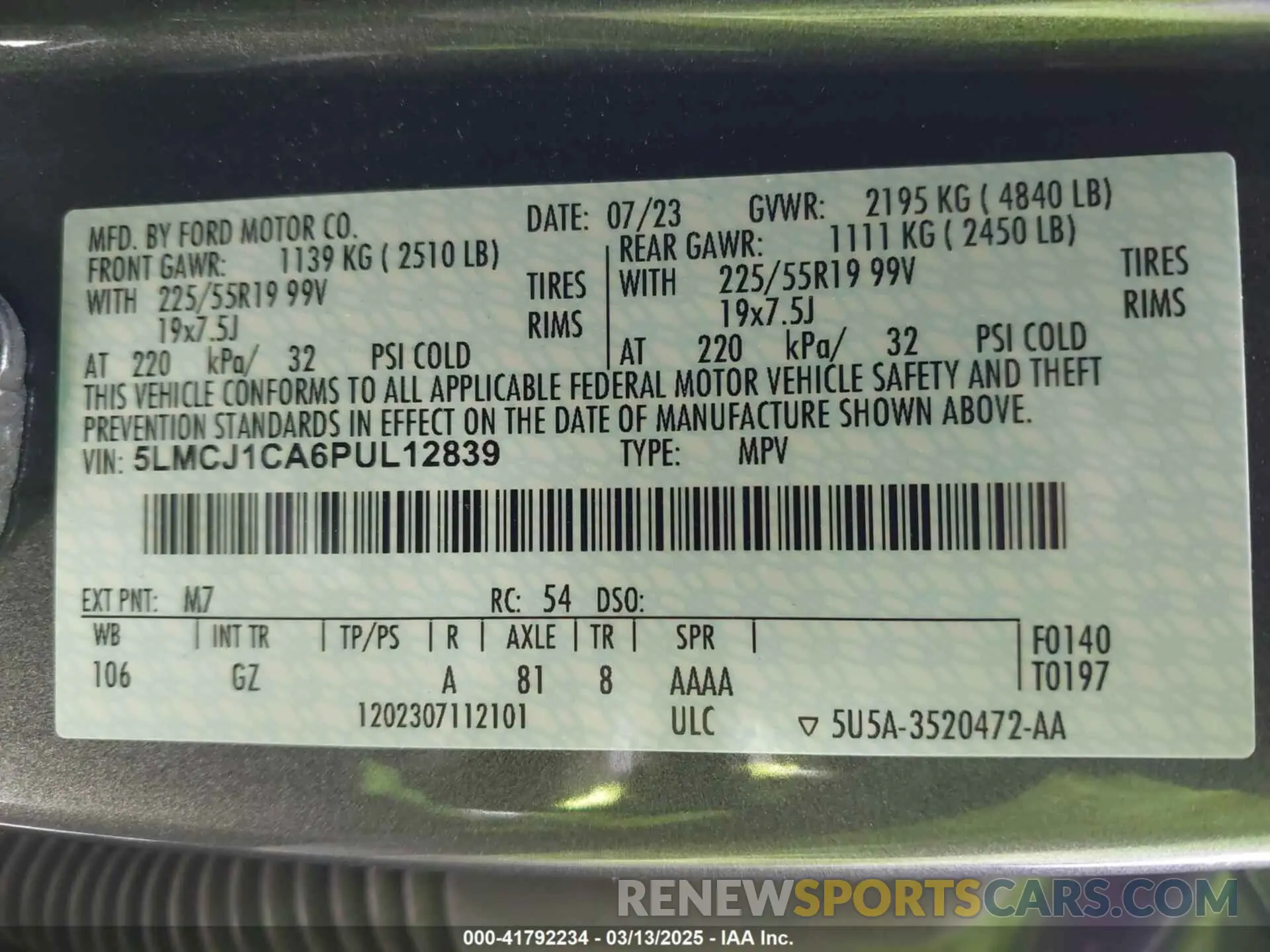 9 Фотография поврежденного автомобиля 5LMCJ1CA6PUL12839 LINCOLN CORSAIR 2023