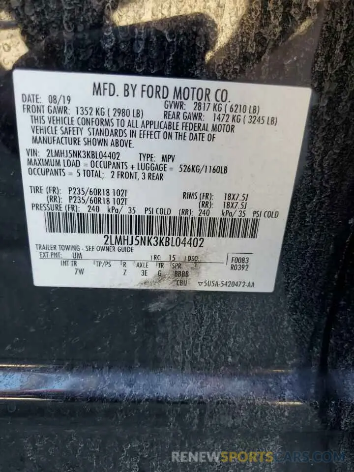 13 Фотография поврежденного автомобиля 2LMHJ5NK3KBL04402 LINCOLN MKT 2019
