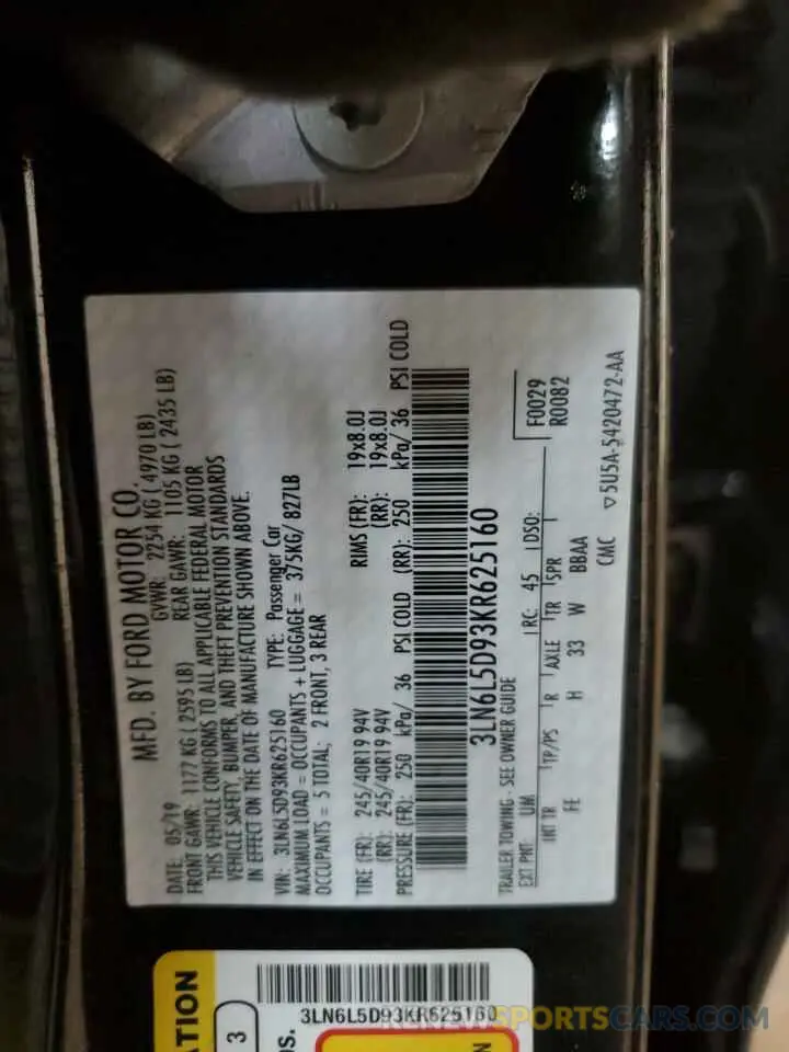 12 Фотография поврежденного автомобиля 3LN6L5D93KR625160 LINCOLN MKZ 2019